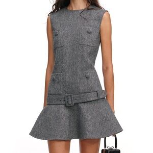 Self-Portrait herringbone flared Mini Dress with Belt